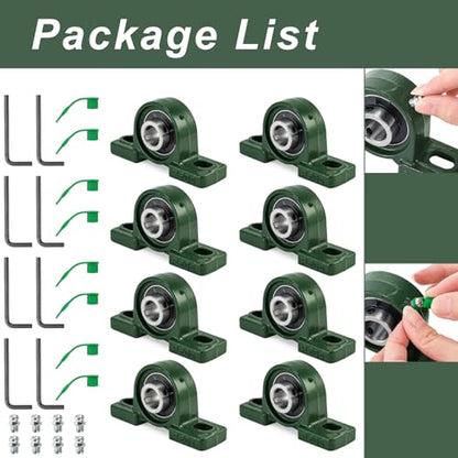 Hacaroa 8 Pack UCP204-12 Pillow Block Bearing, 3/4" Bore Pillow Block Mounted Ball Bearing, Chrome Steel Bearings, Soild Cast Iron Housing, Self Aligning