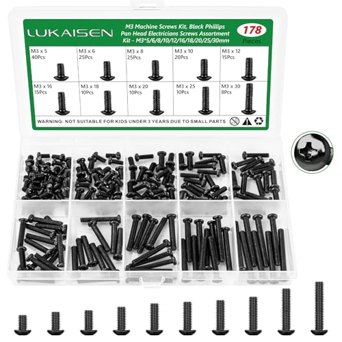 178 Pcs M3 Phillips Pan Head Machine Screws Kit for Laptop & RC - size: 178Pcs M3*5/6/8/10/12/16/18/20/25/30mm-Pan