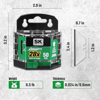 SK 50-Pack Utility Knife Blades, TAC Coated SK2M Steel for 28× Longer Life - style: 50-Pack