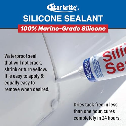 STAR BRITE Marine Silicone Sealant - Clear 10.1 Oz - Waterproof, Durable, UV Resistant, for Fiberglass, Metal, Wood, Glass, Ceramic & More (082122)
