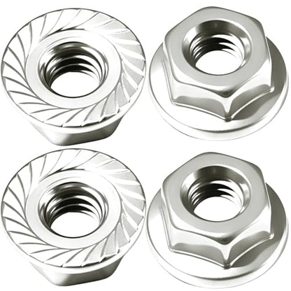 Flange M4 Lock Nuts Aluminum Alloy Serrated Nylon Self-Tightening M4 Wheel Hardware for Traxxas Redcat Arrma Axial HPI TLR ECX Model RC Car Crawler Truck Buggy Upgraded Parts, 4 Pcs - color: Silver, size: 4Pcs
