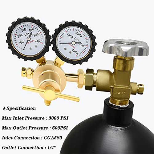 Nitrogen Regulator 0-600PSI CGA580 Inlet, 1/4-Inch Male Flare Outlet Connection,Heavy-Duty Handle,Self-reseating Relief Valve,Nitrogen Tank Regulator