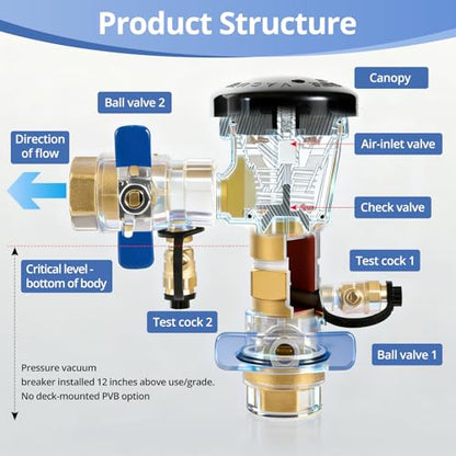 1 Inch Brass Backflow Preventer, Pressure Vacuum Breaker Assembly - size: 1 Inch
