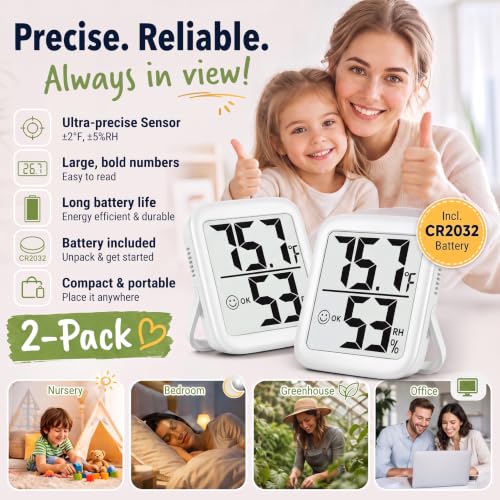 Antonki 2 Pack Room Thermometer Indoor Hygrometer - color: Classic White ( 2 Pcs )