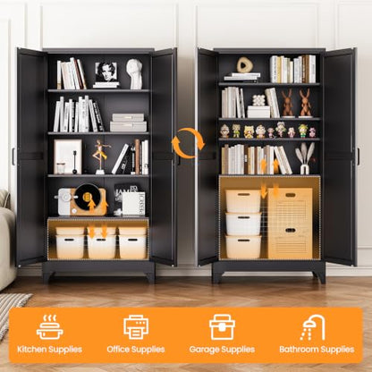 75" Tall Metal Storage Pantry Cabinet with 4 Adjustable Shelves - color: Black, size: 75"H x 36"W x 18"D