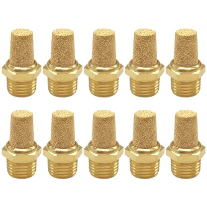 Uenede Brass 1/8" NPT Male Air Pneumatic Mufflers, 10PCS - size: 1/8"NPT Male-10PCS
