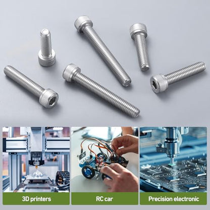 516PCS M4 Screws Assortment Kit, 304 Stainless Steel 18-8 Hex Socket Head Cap Screws Bolts Nuts and Washers Set, M4 x 6/8/10/12/16/20/25mm, for 3D Printer - size: SS M4 516PCS Socket Cap