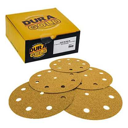 Dura-Gold 5" Gold Sanding Discs, 80 Grit, Box of 50, 9 Hole Pattern, H & L - size: 80-Grit