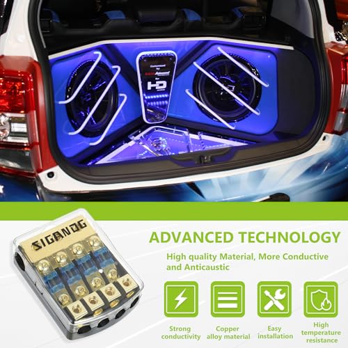 4 Way ANL Fuse Holder 60A, 0/2/4 Gauge in 4/8 Gauge Out Fuse Distribution Block for Car Boat Trolling Motor Marine Audio Amplifier Stereo Video System 12V, with 3 Hexagon Wrench - size: 4 way