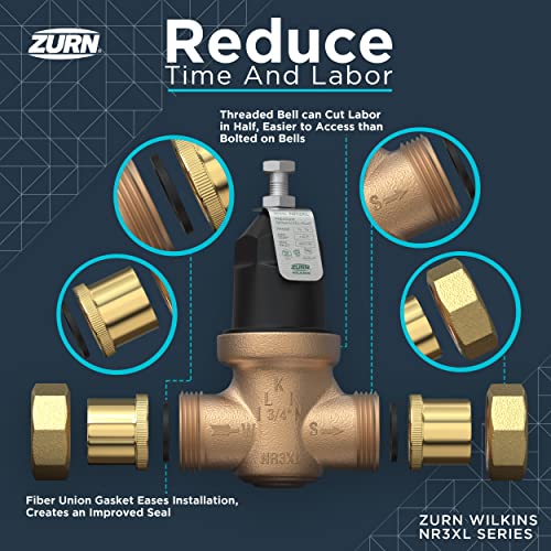 Zurn Wilkins 114-NR3XLDUC 1-1/4" NR3XL Pressure Reducing Valve with Double Union FNPT Copper Sweat Connection - size: 1.25 Inch
