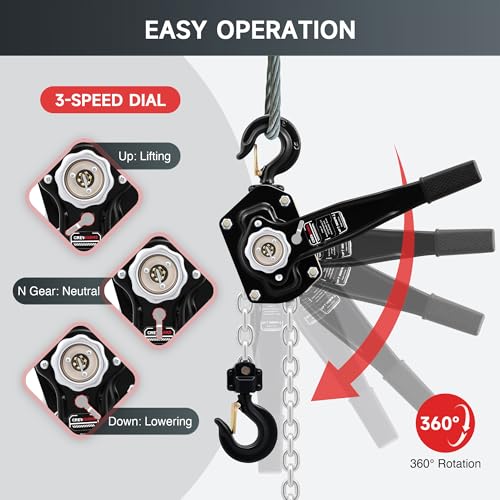CREWORKS Lever Chain Hoist, 3 Ton 6600 lb Capacity 10 ft Manual Chain Hoist with G80 Galvanized Chain & Swivel Hooks, Heavy Duty Manual Lever Hoist for Construction Warehouse Automotive Factory - style: Lever hoist, 3 Ton, 10FT