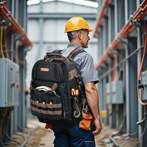 WELKINLAND 76Pockets Electrician Tool Backpack, Canvas Electrician Backpack