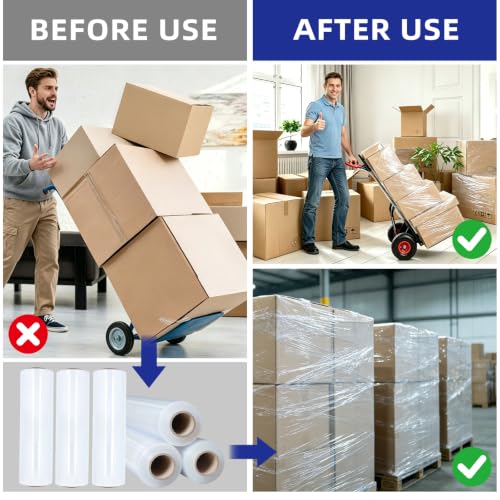 6 Pack Shrink Wrap Roll, 18 inch Wide Total 3546ft Industrial Stretch Film - color: Clear