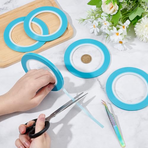 BENECREAT 5 Rolls 5 Styles Fine Line Tape, High-Temp PVC Fine Line Fineline Masking Tape, Automotive Paint for Curves Cyan, 1/13, 1/8, 5/32, 1/5, 1/4 Inch - color: Cyan