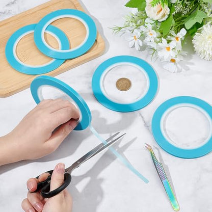 BENECREAT 5 Rolls 5 Styles Fine Line Tape, High-Temp PVC Fine Line Fineline Masking Tape, Automotive Paint for Curves Cyan, 1/13, 1/8, 5/32, 1/5, 1/4 Inch - color: Cyan