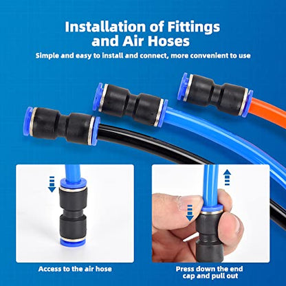60Pcs Quick Connect Air Hose Fittings 5/32 1/4 5/16 3/8 1/2 inch Quick Release Pneumatic Push to Connect Fittings Kit Air Line Fittings for 5/32 1/4 5/16 3/8 1/2 inch Tube