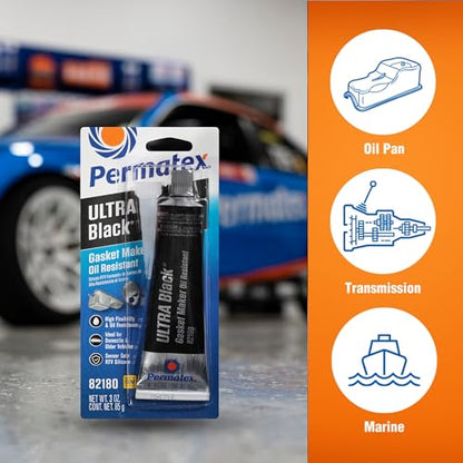 Permatex 82180 Ultra Black Maximum Oil Resistance RTV Silicone Gasket Maker, Sensor Safe and Non-Corrosive, for High Flex and Oil Resistant Applications 3 oz - size: 3 Fl. Oz., style: Ultra Black