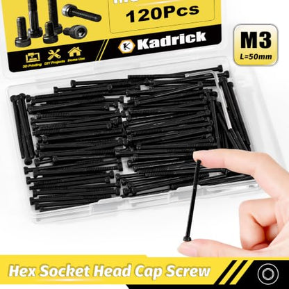 KADRICK 120PCS M3 x 50mm Hex Socket Head Cap Screws, Partially Threaded - size: M3x50MM 120PCS