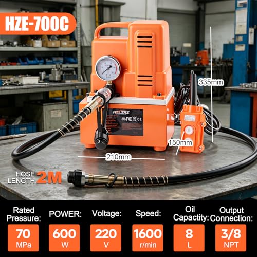 HZLZRZ Single Acting Electric Hydraulic Pump 10,000 PSI, Hydraulic Power Unit with 3/8" NPT CR-400 Fast Connector, Remote Control, Pressure Gauge, Compatible with Hydraulic Cylinders and Jack Systems - style: HZE-700C