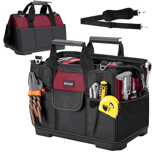 TICONN Heavy Duty Tool Bag Organizer, Portable Tool Box with Shoulder Strap - color: Red, size: 16" Molded Base
