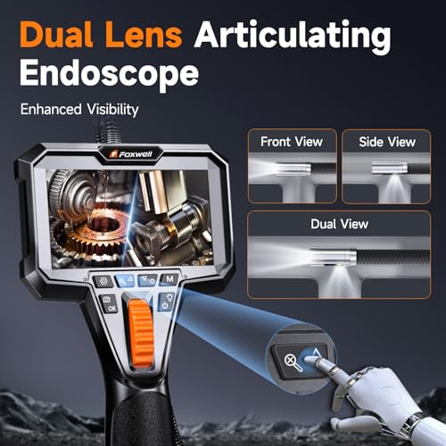 FOXWELL 2-Way 220° Articulating Borescope Camera with Light, Dual Lens - size: 2 Lens