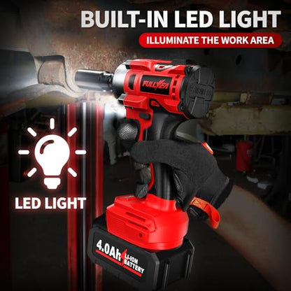 FULLYEA Cordless Impact Wrench 1/2 Inch, 406Ft-lbs (550N. M) Brushless Impact Gun Kit, 3000RPM High Torque Power Impact Wrench, 4.0Ah Battery & Fast Charger, Electric Impact Driver for Car Home