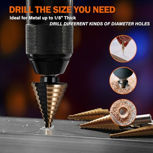KENDO 6PCS Step Drill Bit Set for Metal, 50 Hole Sizes with Center Punch