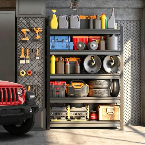 5 Tier Garage Shelving, Metal Heavy Duty Storage Rack, Adjustable Steel Storage Rack for Garage, Warehouse, Workshop, Black (63" H x 45.3" W x 19.7" D) - size: 5-Tier (63"Hx45.3"Wx19.7"D)