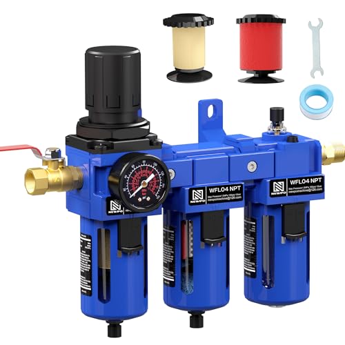 NEWPO 1/2" NPT Air Filter Regulator Lubricator Combo,Pressure Gauge-3 Stage - color: 2 Filter, size: 1/2" NPT