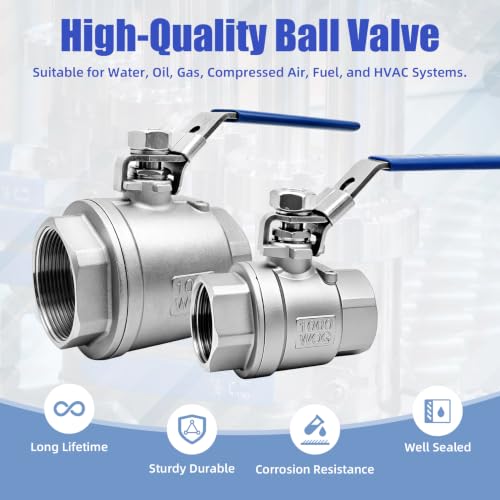 4 Pack 1/2" Ball Valve 304 Stainless Steel Full Port Shut Off Valve, NPT Female x NPT Female, Locking Handle, 1000 WOG for Water, Oil, Gas & Air Applications - size: 1/2inch