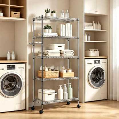 5-Tier Steel Wire Storage Shelving Unit - size: 30"D x 14"W x 62"H - Chrome