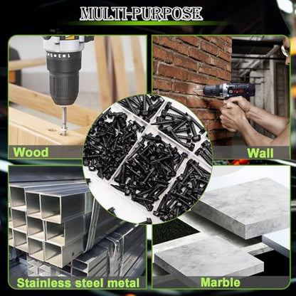 mxuteuk 300PCS #8#10 Black Self Tapping Screw for Metal,410 Stainless Steel - size: BK 300PCS #8 #10 Kit