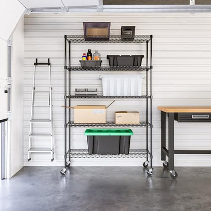 UltraDurable 5-Tier NSF Steel Wire Shelving, 48"W x 18"D x 75"H, Black - color: Black, size: 5-Tier Shelving, 48" W x 18" D
