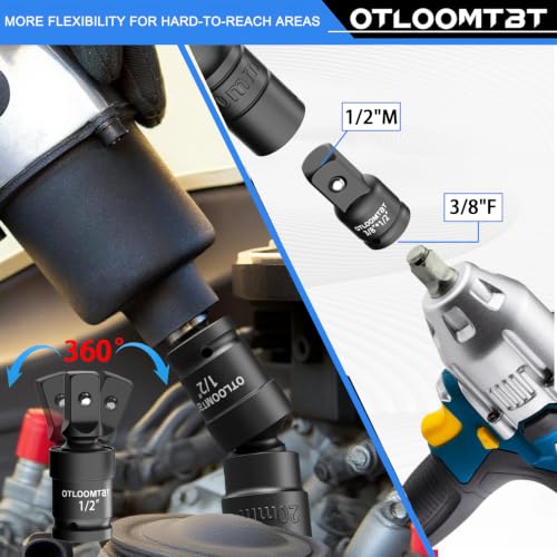 OTLOOMTBT 32PCS Impact Socket Set 1/2" Drive Metric & SAE Deep Sockets - size: 1/2 Inch 32 PCS