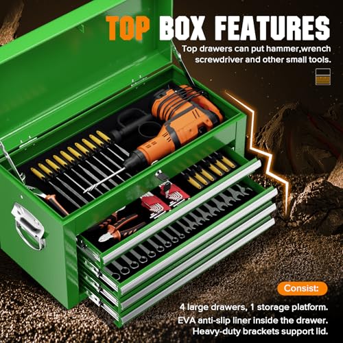 Crownland 5-Drawer Rolling Tool Chest with Wheels, Green - color: Green, style: 5-Drawer Rolling Tool Chest
