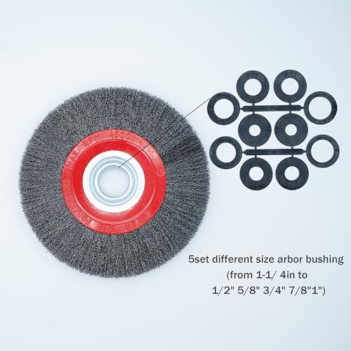 6inch 8inch 2pcs Bench Wire Wheel Brush Set - Coarse Crimped Steel Wire 0.012in, 5 Spacer Arbors (1/2in-1in), 4500 RPM Precision-Balanced for Bench Grinder - Rust & Corrosion (8inch 2pcs) - style: 8inch 2pcs