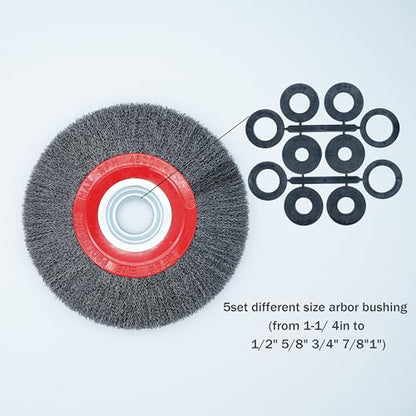 6inch 8inch 2pcs Bench Wire Wheel Brush Set - Coarse Crimped Steel Wire 0.012in, 5 Spacer Arbors (1/2in-1in), 4500 RPM Precision-Balanced for Bench Grinder - Rust & Corrosion (8inch 2pcs) - style: 8inch 2pcs