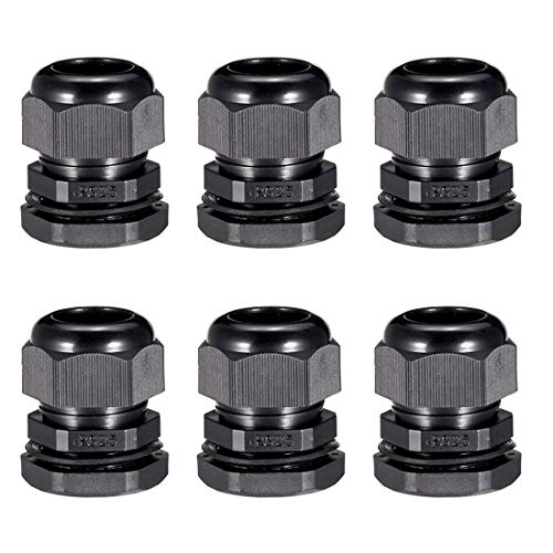 PG25 Waterproof Cable Gland Joints w Gasket Adjustable Lock Nut Connector Black for 16-21mm Cable 6-Pack - size: PG25