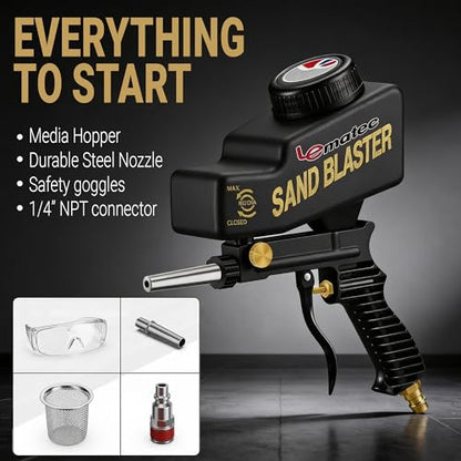 LE LEMATEC Portable Sand Blaster Gun Kit, Pneumatic Tool for Rust Removal - style: Steel Nozzle Black
