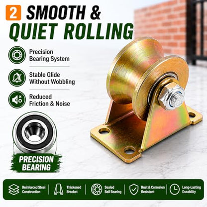 Lyplus 4 Inch U-Groove Pulley Wheels, Heavy Duty Rigid Casters for Square Tube Tracks, 1765 LBS Total Load Capacity, Stainless Steel, 2-Pack - size: 4in-U 2Pack