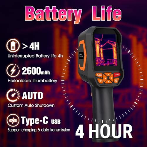 BTMETER Thermal Camera - Infrared Temperature Imager 200,000 Pixels with 256 x 192 IR Resolution 25Hz, 8G Image Storage Measure Temp -4°F~1022°F, 56° FOV Thermal Imaging Camera Gun for HVAC - color: Orange
