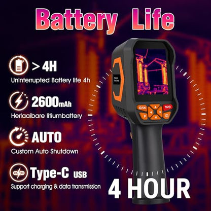 BTMETER Thermal Camera - Infrared Temperature Imager 200,000 Pixels with 256 x 192 IR Resolution 25Hz, 8G Image Storage Measure Temp -4°F~1022°F, 56° FOV Thermal Imaging Camera Gun for HVAC - color: Orange