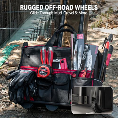 HAUTMEC 18" Rolling Tool Bag with Wheels, Heavy-Duty Water-Resistant Tool Bag Organizer with 23-Pocket, Wide-Mouth Design, Oversized Wheels & Telescoping Handle - HT0059 - color: 18-Inch | Black