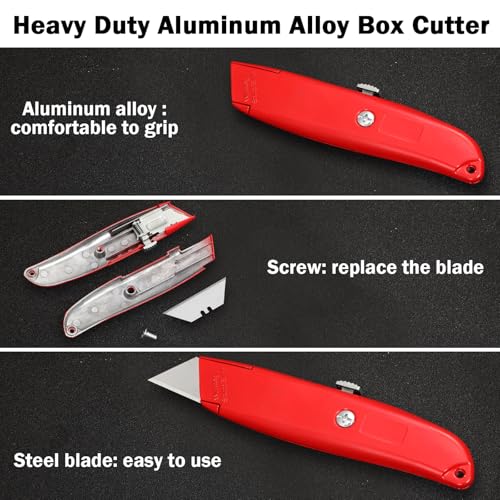 Reginary 20 Pcs Box Cutter Bulk Retractable Utility Knife, Red - color: Red