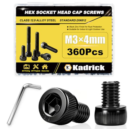 KADRICK 360PCS M3 x 4mm Hex Socket Head Cap Screws, M3-0.5 Fully Threaded - size: M3x4MM 360PCS