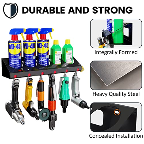 UNITEDPOWER Pneumatic Tool Holder Lockable/Aerosol Rack Combo, Wall Mounted Spray Can Bottle Holder, Air tool organizer, for Garage and Workspace, 5 Cans and 6 slots - style: Air Tool Holder-Lockable