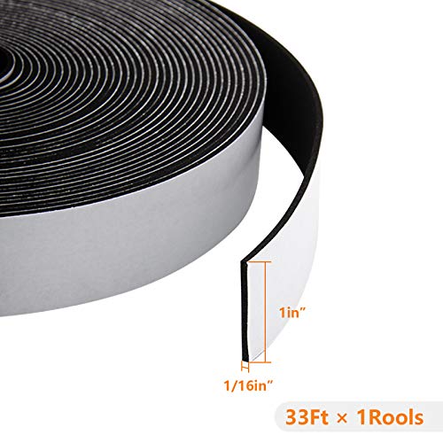 High Resilience Foam Tape Roll, 1 Inch x 1/16 Inch (1.5mm), Weather Stripping Seal for Door Insulation, 33 Feet Long - size: 1in * 1/16in *33FT