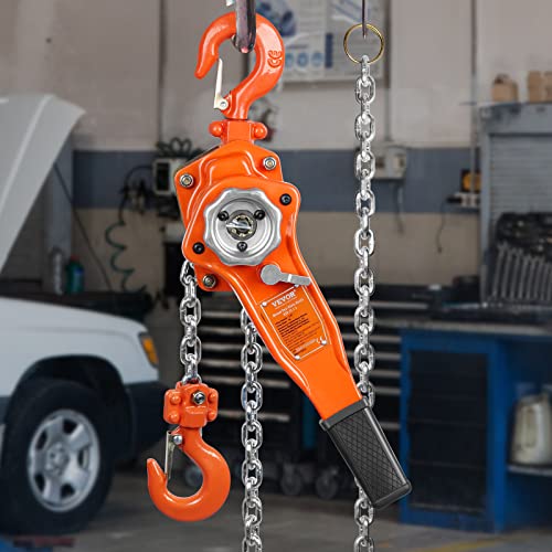 VEVOR Manual Lever Chain Hoist, 3/4 Ton 1650 lbs Capacity 5 FT Come Along, G80 Galvanized Carbon Steel with Weston Double-Pawl Brake, Auto Chain Leading & 360° Rotation Hook, for Garage Factory Dock - size: 3/4 Ton 5FT