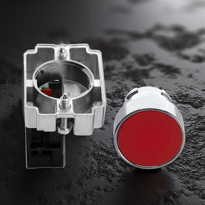 Momentary Push Button Switch with Flat Head, N/C - On/Off, Self-Resetting Start Stop Button for Home and Industrial Use (Red) - size: Red