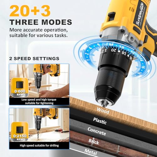 1060In·lbs 21V Brushless Cordless Electric Power Hammer Drill - color: Yellow